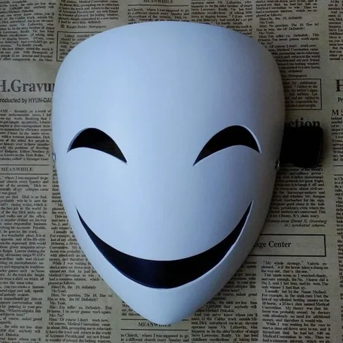 Vista 6 de CAFELE Máscaras japonesas de invasión de talle alto, cosplay, francotirador, Tenkuu, Shinpan, máscaras de sonrisa blanca para Halloween, accesorios