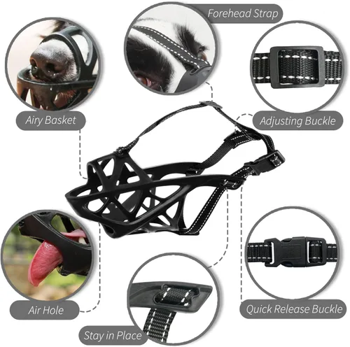 Vista 2 de BARKLESS Bozal de cesta para perros, bozal suave para perros medianos y Negro