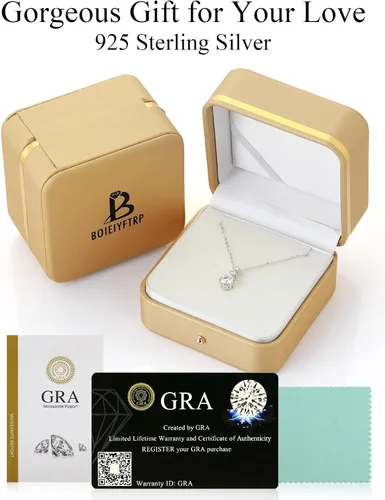 Vista 6 de Moissanite Pendant Necklace,3 Stones 2CT Round Cut S925 Eternity Diamond Pendant Necklace,Hypoallergenic Anniversary Birthday Wedding Bridal Jewelry