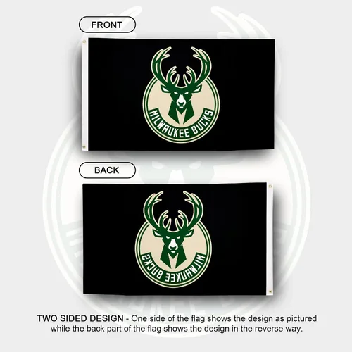 Vista 2 de Desert Cactus Milwaukee Bucks Flag Team NBA National Basketball Association 100% poliéster para interiores y exteriores, banderas de 3 x 5 pies