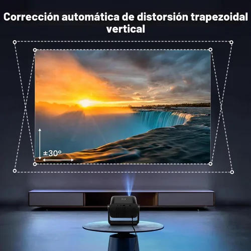 Vista 5 de Proyector con WiFi y Bluetooth – Mini Proyector de Corto Alcance [Soporte Ajustable de 145° y Enfoque Eléctrico y Auto Keystone Zoom 50%] PUTRIMS