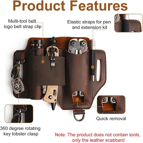 Vista 3 de Bolsa multiherramienta de cuero y funda para regalo de novio, funda de cinturón resistente para equipo EDC, organizador de cinturón EDC