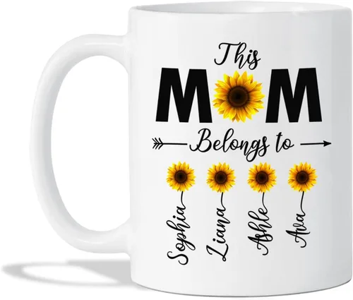 Vista 11 de Taza de café con nombre personalizado "Best Mom Ever", regalos para cumpleaños, regalos de niños, taza de café floral personalizada, regalo