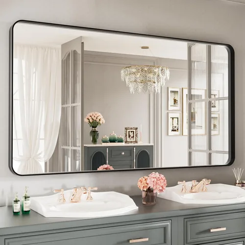 Vista 73 de LOAAO 20x16 Pulgadas Espejo de Baño con Marco de Metal Negro para Pared, Espejo de Tocador de Baño de Estilo Granja, Espejo Grande Rectangular
