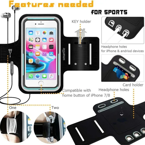 Vista 2 de Soporte para teléfono con brazo para correr, brazalete celular para iPhone 15 14 13 12 11 Pro Max/XR/8 7 6s Plus, para Galaxy A/S/Note hasta 6.9