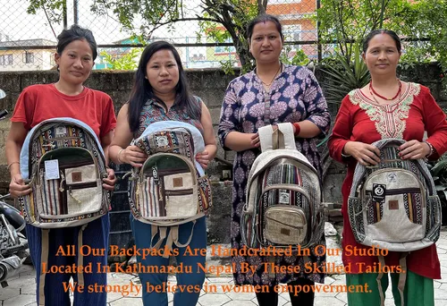 Vista 9 de KayJayStyles Natural - Mochila grande de cáñamo Nepal hecha a mano, Árbol de la vida