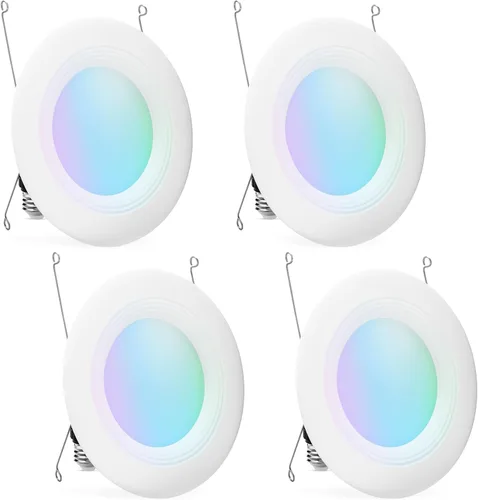 Vista 7 de Amazon Basics Luz empotrada inteligente de 5/6 pulgadas con downlight, que cambia de color, funciona solo con Alexa, WiFi de 2.4 GHz, paquete de 1