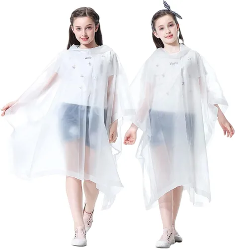 Vista 9 de Poncho de lluvia para niños, reutilizables, paquete de 2 abrigos impermeables de EVA con capucha para niños y niñas azul X2