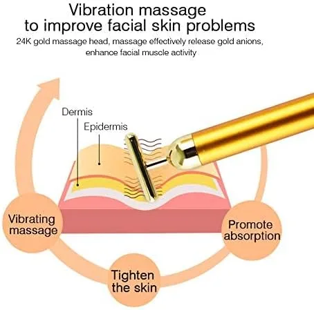 Vista 4 de Beauty Bar - Rodillo masajeador facial de energía de pulso dorado de 24 quilates, herramienta de masajeador facial eléctrico en forma de T