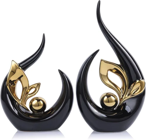 Vista 17 de Esculturas abstractas de oro negro de 9.4 pulgadas de alto, decoración del hogar, estatua de arte de cerámica genial para poner en estantes