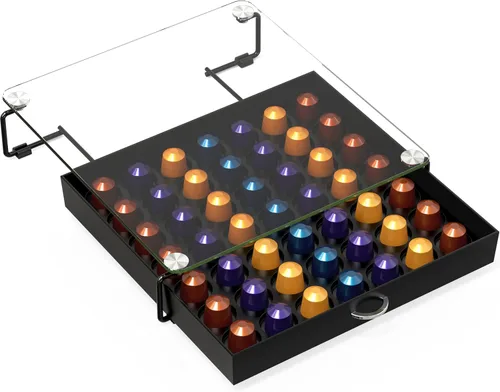 Vista 8 de Deco Brothers Gavetero con Soporte para Cápsulas de Vidrio Templado OriginalLine, Organizador para 49 Cápsulas, Negro