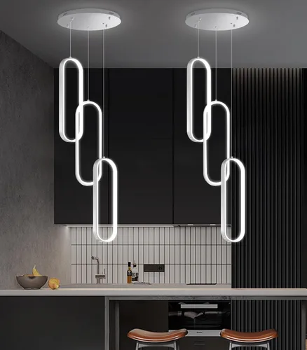 Vista 32 de Lámpara de Araña de Anillo Moderna LED Regulable Luz de Techo para Isla de Cocina Sala de Estar Escaleras Comedor Negro
