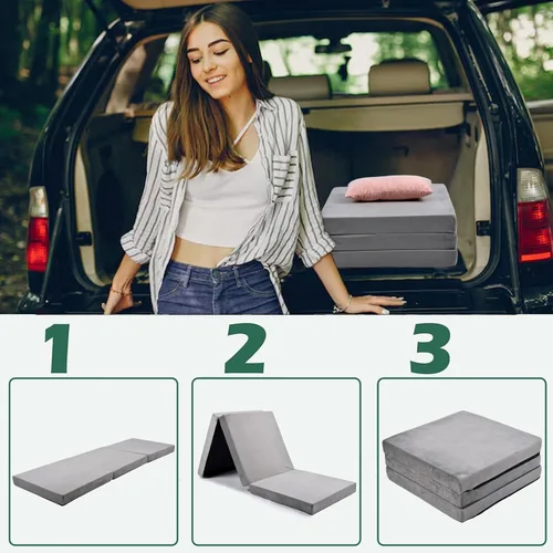 Vista 3 de Colchón plegable de espuma viscoelástica, colchón de cama triple con cubierta antipolvo, portátil, impermeable, para dormir al aire libre, plegable