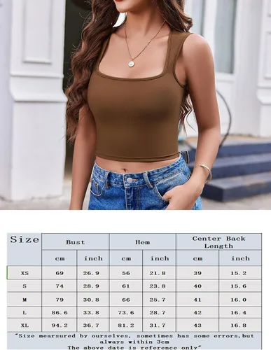 Vista 6 de Avidlove Camiseta corta sin mangas acanalada para mujer, cuello cuadrado, a la moda, recortada