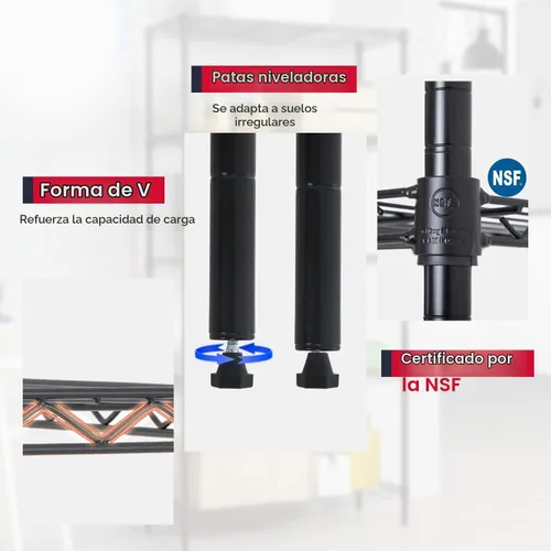 Vista 7 de BestOffice Estante de alambre de 4 niveles 12" x 18" x 44" Negro