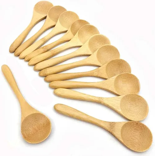 Vista 5 de Juego de 12 cucharas pequeñas de bambú, cucharas de postre de madera de 5.5 pulgadas para helados, yogur, aperitivos, cucharas de degustación