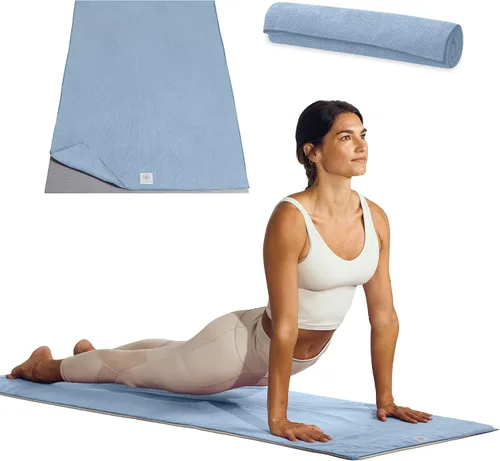 Vista 13 de Gaiam Toalla de microfibra para esterilla de yoga, toalla de yoga para yoga caliente (68 pulgadas de largo x 24 pulgadas de ancho), sombra azul