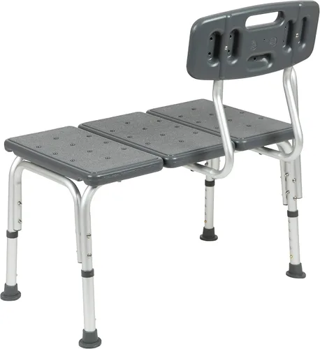 Vista 10 de Flash Furniture HERCULES Series - Banco de transferencia de baño y ducha gris ajustable con capacidad de 300 libras con respaldo y brazo lateral