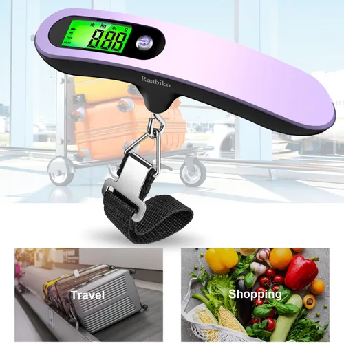 Vista 3 de Raabiko Báscula digital de equipaje (paquete de 2), báscula digital de equipaje de mano con capacidad de 110 libras, batería incluida, lavanda