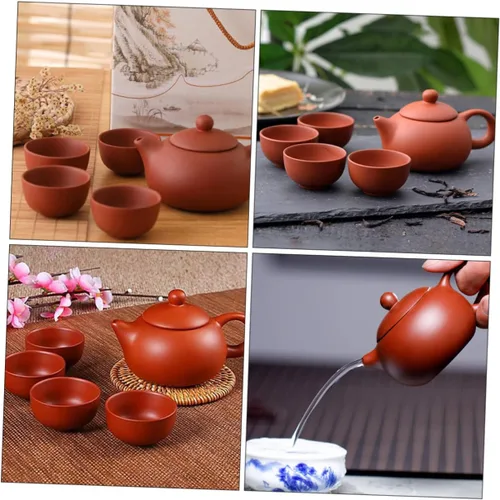 Vista 9 de GANAZONO Juego de tetera y taza de arcilla, tetera de té, juego de tazas de tetera para el hogar, juego de tetera para el hogar
