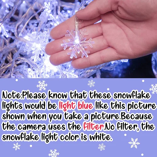Vista 8 de 2 piezas de 100 luces LED de copo de nieve para colgar decoraciones, Decoración iluminada de invierno para vacaciones, Navidad, suministros