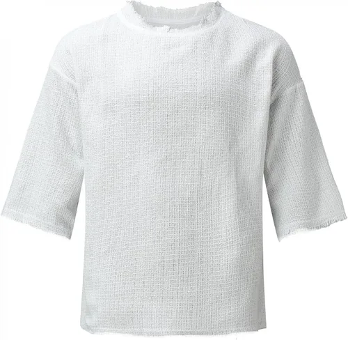 Vista 2 de Camisas de algodón y lino con flecos de verano para hombre, estilo hippie, holgado, manga 34, tallas grandes y altas, hip hop, playa, yoga