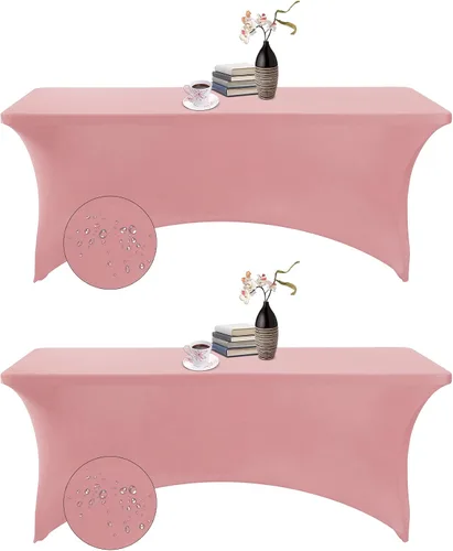 Vista 128 de Paquete de 2 fundas de mesa de elastano impermeables para mesas rectangulares, 6 pies, negras, elásticas, resistentes a manchas, para todas
