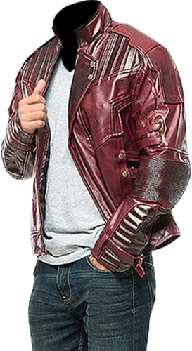 Vista 3 de LP-FACON Disfraz de superhéroe Star Biker Maroon Cosplay Chaqueta de cuero sintéticoreal