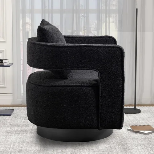 Vista 5 de Silla giratoria decorativa, silla moderna de barril para sala de estar, silla cuadrada cómoda de 360 grados con respaldo abierto, silla tapizada