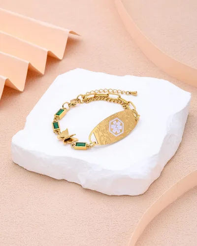 Vista 5 de JUST MEET YOU Pulseras de alerta médica para mujeres y niñas, pulseras de identificación médica de acero inoxidable personalizadas para mujeres