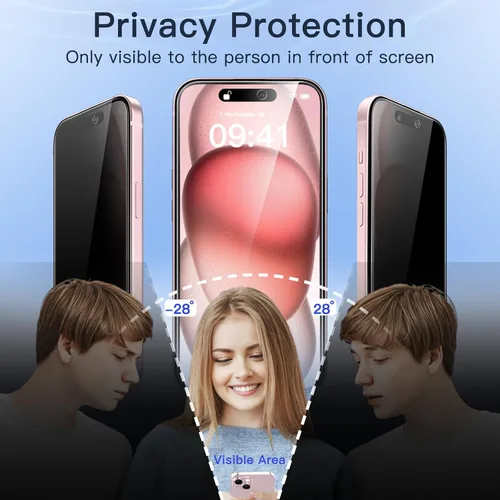 Vista 4 de JETech Protector de pantalla de privacidad para iPhone 15 de 6.1 pulgadas, película de vidrio templado anti espía con herramienta de fácil