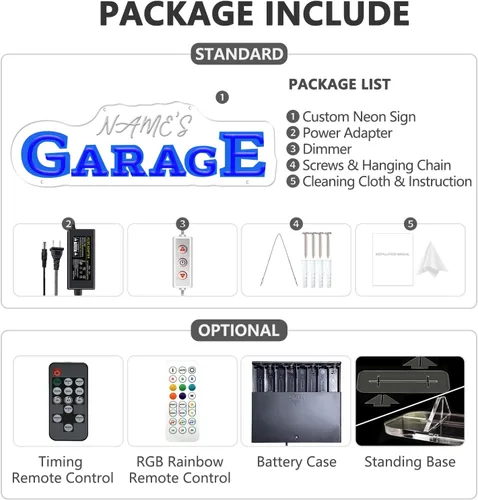 Vista 9 de Letreros de neón personalizados con nombre de garaje para decoración de pared con control remoto de temporizador, luz de neón LED de garaje