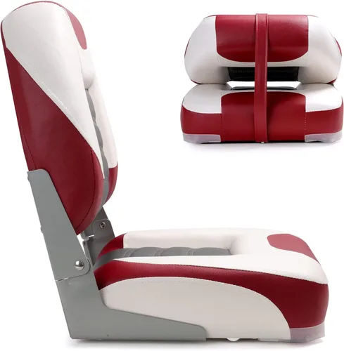 Vista 3 de NORTHCAPTAIN T1 Deluxe Asiento plegable para barco con respaldo bajo, tornillos de acero inoxidable incluidos A-Blanco/Rojo Vino/Carbón (2 asientos)