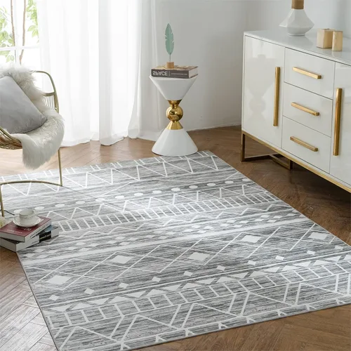 Vista 44 de Auemtyn Alfombra de área de 8 x 10 pies para sala de estar, alfombra lavable con parte trasera antideslizante, alfombra de pelo bajo para gris