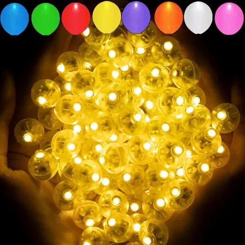 Vista 11 de Aogist - 50 mini luces de 10 colores, luz LED impermeable de largo tiempo de espera, funciona con pilas, lámpara de bola para globo, farol de papel
