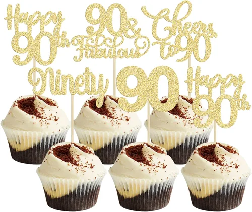 Vista 52 de Paquete de 30 adornos para cupcakes con purpurina de doble dígito para cumpleaños de 10 años, para cumpleaños, aniversario, fiesta, suministros