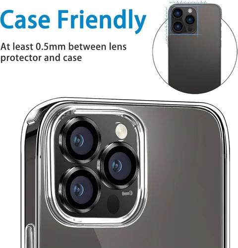 Vista 3 de Compatible con iPhone 14 Pro / 14 Pro Max, protector de lente de cámara antiarañazos, protector de lente de vidrio templado 9H, protector de Negro