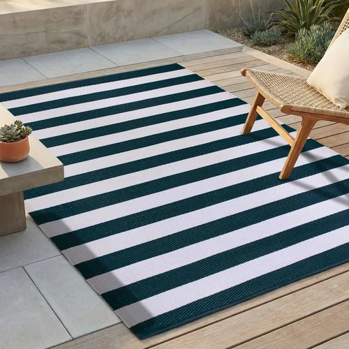 Vista 16 de FH Home - Alfombra para exteriores, impermeable, resistente a la decoloración, reversible, plástico reciclado de alta calidad, acabado geométrico