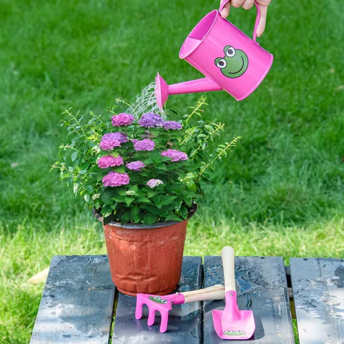Vista 7 de Sungmor Juego de regaderas pequeñas para jardinero El paquete incluye 3 regaderas de rana rosa roja y paleta y rastrillo herramientas de mano