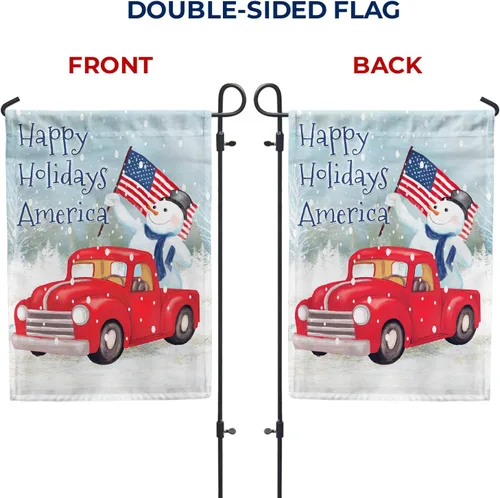 Vista 5 de America Forever Flags Bandera de jardín de doble cara – Happy Holidays America – 12.5 x 18 pulgadas, muñeco de nieve patriótico, decoración navideña