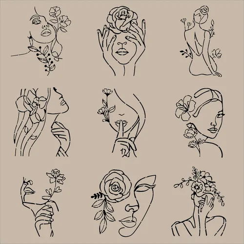 Vista 3 de ORIGACH 9 PCS 11.8x11.8 pulgadas Plantillas Abstractas Minimalistas Modernas de Mujeres, Patrón de Cara Femenina Floral Plantillas Grandes de PET