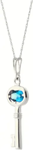 Vista 3 de Galaxy Gold GG 0.5 Carat 14k Solid White Gold Necklace with Natural Blue Topaz Key Pendant Charm Pendant