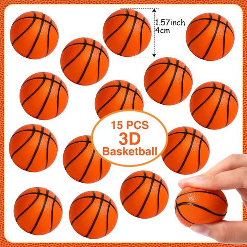 Vista 4 de Aoriher Regalos de fiesta deportiva de baloncesto para niños, 15 juegos de pulseras deportivas de silicona, mini bola antiestrés, llavero temporal
