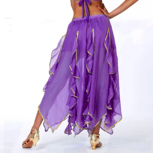 Vista 7 de Victray Falda de baile para mujer, falda larga en capas para bailar el vientre, disfraz de fiesta