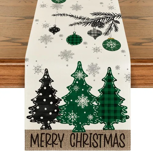 Vista 13 de Artoid Mode - Camino de mesa de Navidad con pinos azules, decoración navideña para mesa de comedor de 13 x 36 pulgadas
