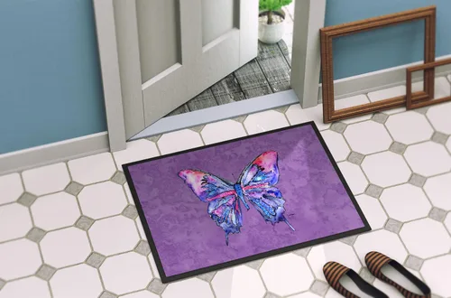 Vista 4 de Caroline's Treasures 8860MAT - Felpudo de mariposa sobre morado de 18 x 27 pulgadas, tapete para puerta delantera, para interiores y exteriores