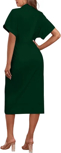 Vista 2 de LYANER Vestido midi de manga corta con cuello y botones para mujer