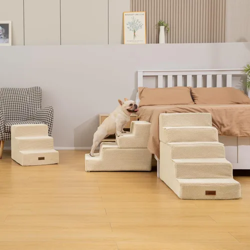 Vista 2 de Aodisman - Escaleras para perros y gatos pequeños, escalones de 3 escalones para mascotas para sofá y cama Beige