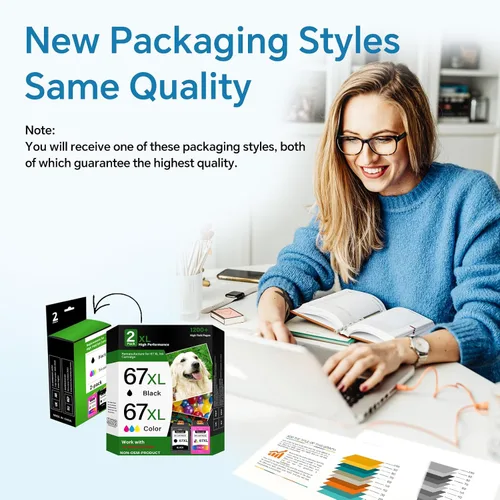 Vista 5 de Cartuchos de tinta 67 XL paquete combinado negro/color compatible con HP Ink 67 67XL de alto rendimiento, reemplazo para HP67 Work para impresora HP