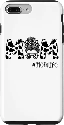 Vista 12 de iPhone 16 Funny Women Mom Life Cow Messy Bun Hair Bandana Glasses Case